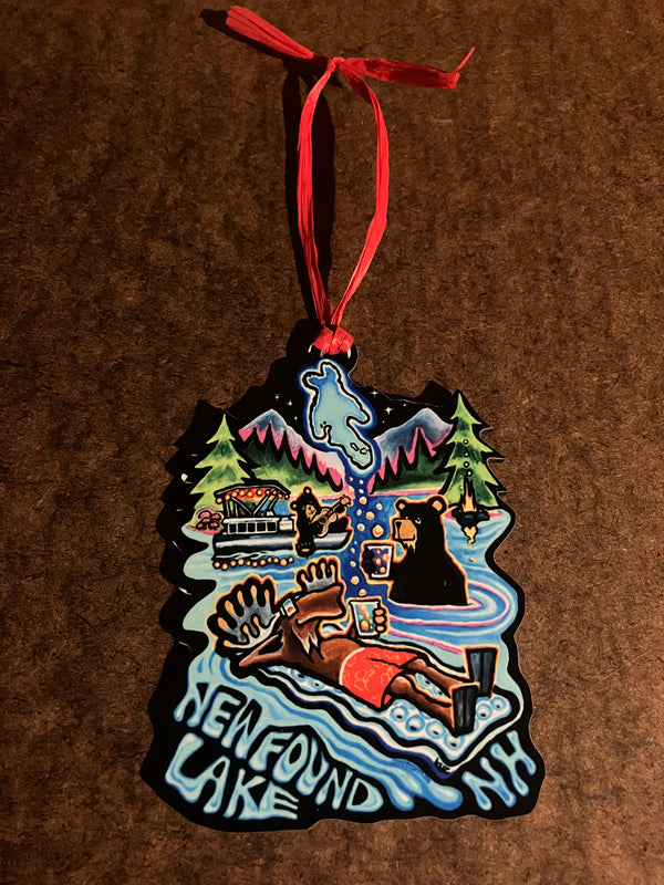 Newfound Lake Moose & Bear Wooden Ornament