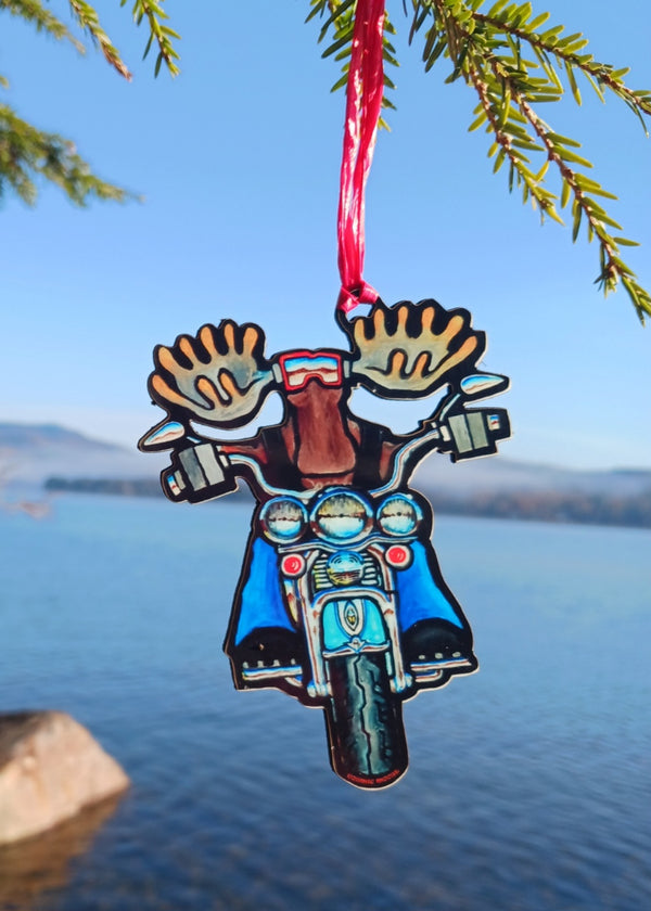 Motorcycle Moose Wooden Ornament