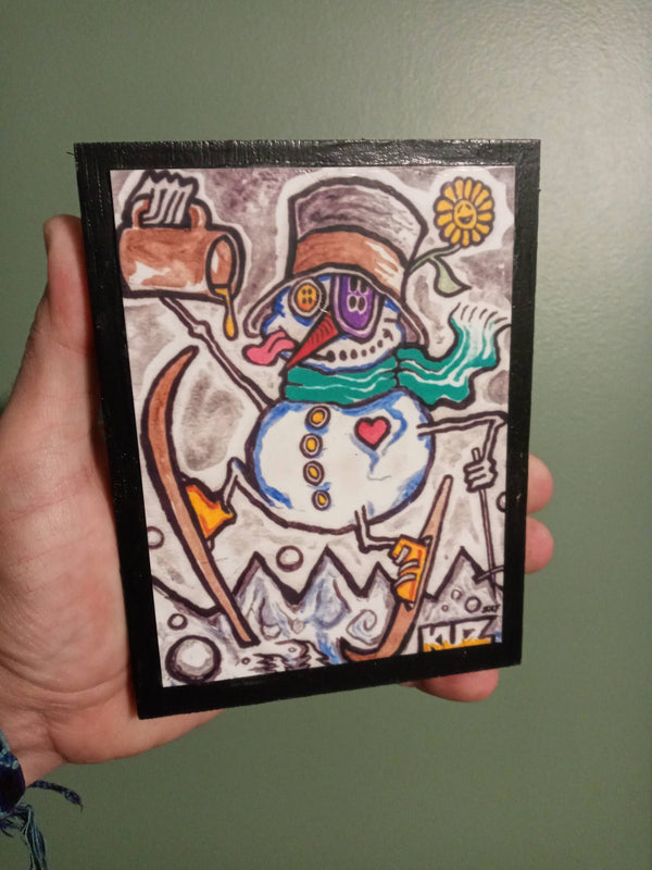 Thirsty The Snowman Wood Panel Print